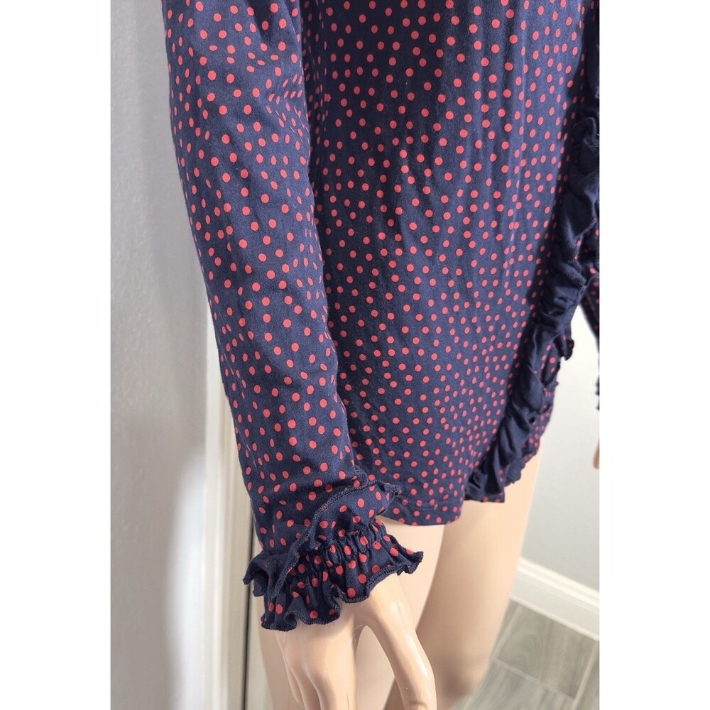 Boden Women’s US 4 Navy Red Polka Dot Ruffle Button Front Blouse Top Modal Blend - Picture 5 of 10